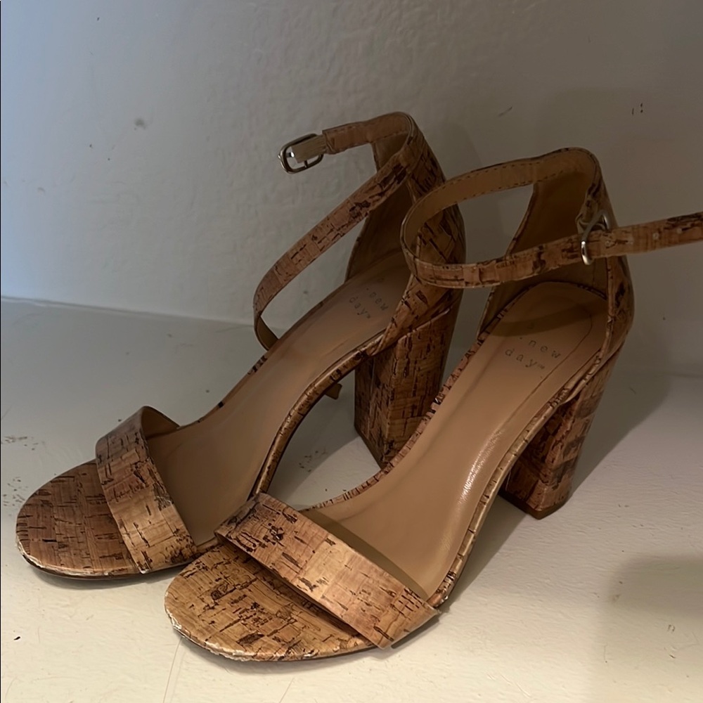 Natural Cork Block Heel Sandals